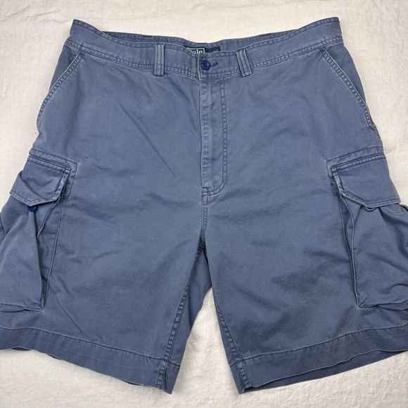 Ralph Lauren Polo Shorts Men 38 Blue Cargo Classic Chino Loose Fit Distressed - Picture 1 of 10